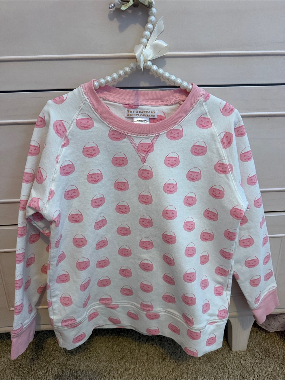 The Beaufort Bonnet Company White Crewneck Sweatshirt with Pink Dot Print - Kids